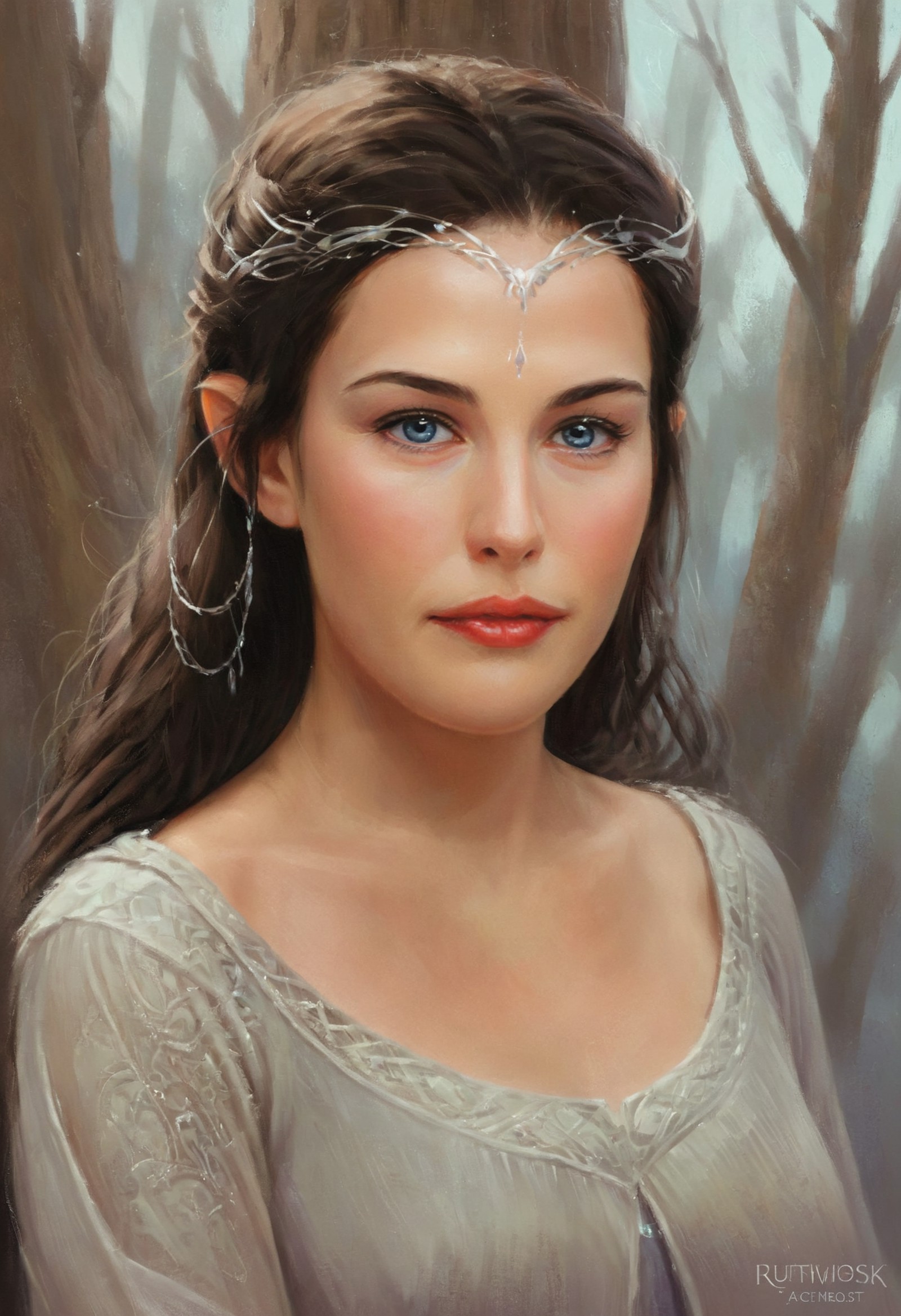 stunning painting of liv_arwen, digital art, (pointed ears:0.8), ethereal elven beauty, <lora:arwen_prodigy_sdxl_3300:0.85...
